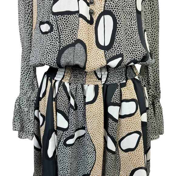 Diane Von Furstenberg DVF NWT Kelley Brown Black Printed 100% Silk Blouson Dress - Picture 7 of 15